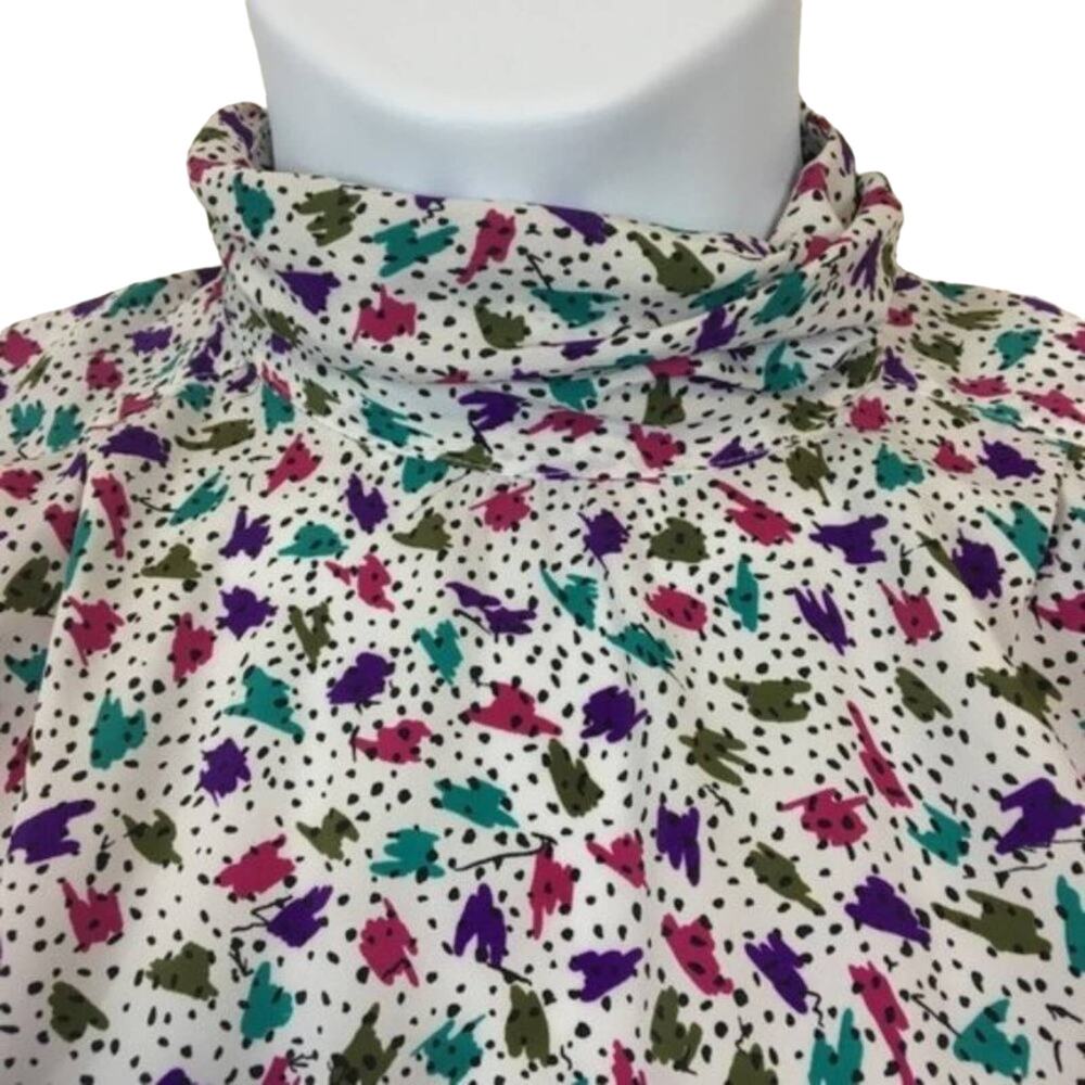 Blouse 80s Retro Secretary Career Vintage Librarian Chic High Neck Size Med